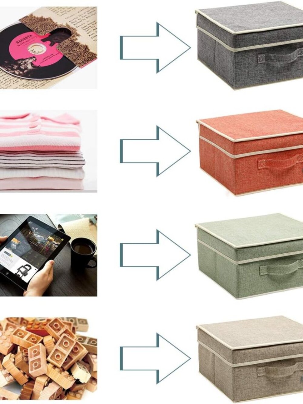 Linen Foldable Storage Box Set - Stylish 4-Pack with Lids, 12.4in x 12in x 6.7in - Picture 6 of 7